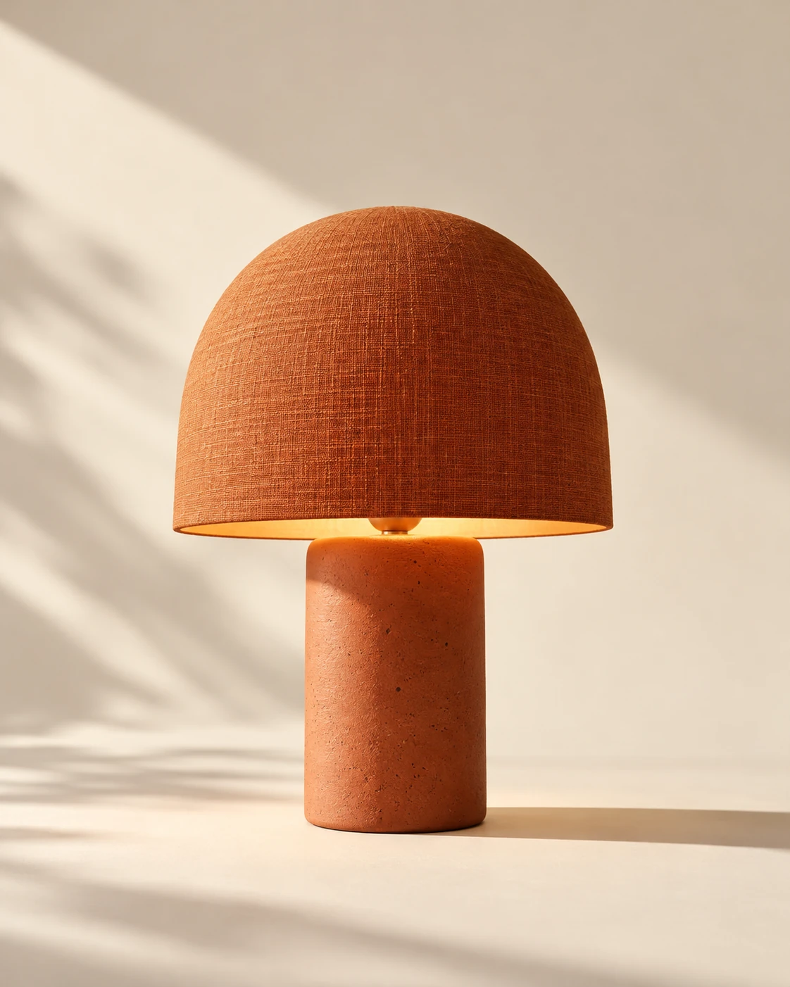 Lámpara Duna de mesa en tono terracota, con pantalla abovedada y base cilíndrica